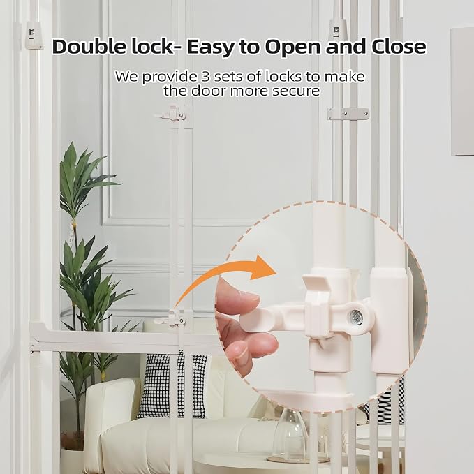 NiceTCU 74.80-98.43'' Extra Tall Cat Gate, Adjustable 33.86-45.34" Wide, Transparent Full Door Pet Gate, Auto Close No Drilling Cat Proof Safety Gate for Doorway Stairs- White