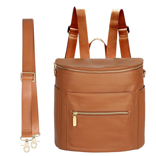 miss fong Small Diaper Bag Mini Diaper Bag, Leather Diaper Bag Backpack Mini Backpack with 14 Pockets Insulated Pockets & Shoulder Strap