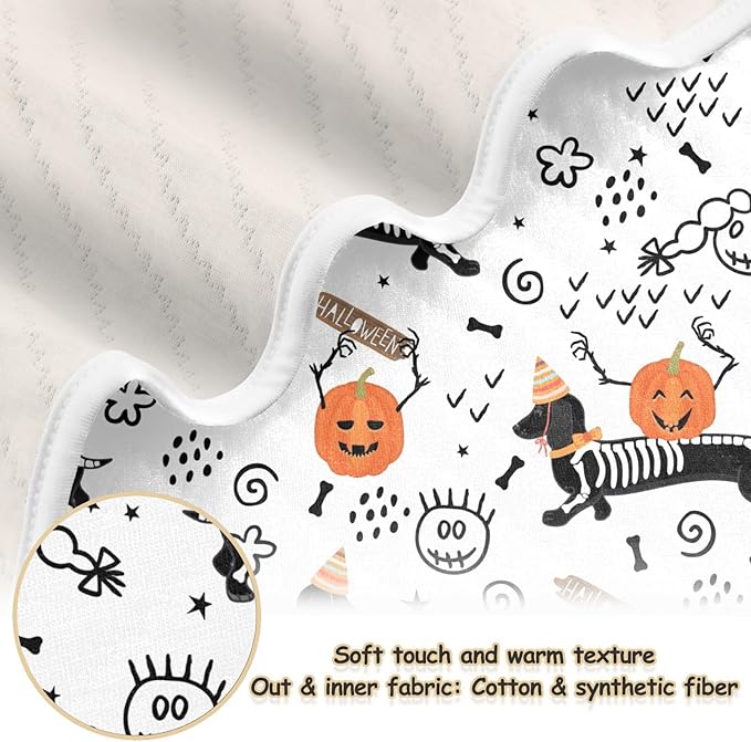 Ollabaky Halloween Dog Dachshund Skeleton Baby Blanket for Boys Girls Cotton Throw Blanket Swaddle Blanket for Crib Stroller Nursery Receiving Blanket Infant Toddler Unisex 30"x40"