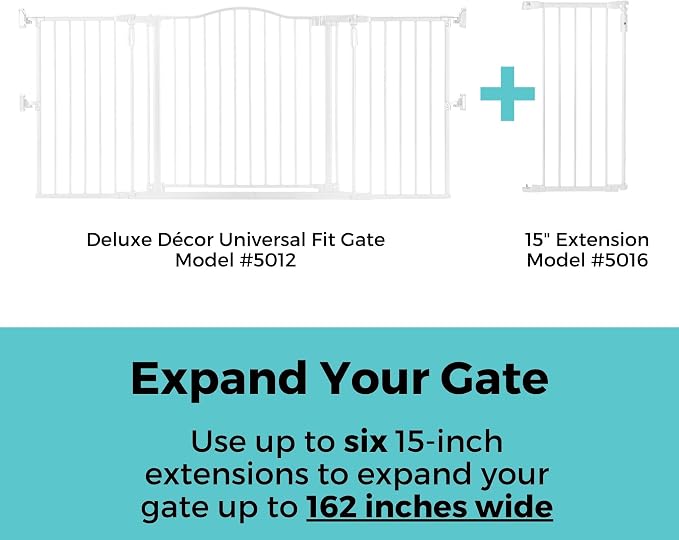 Toddleroo by North States - 6-Bar Extension for Deluxe Décor Gate: 15 Inch Baby Gate Extension - Add Up to 6 Extenders - White