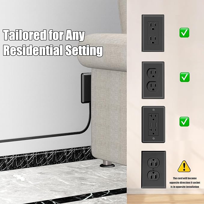 CABOCASA 2 Pack 3FT Flat Plug Extension Cord Power Strip with 3 Outlets, Patented Detachable Ultra Thin Outlet Cover Concealer & Ultra Flat Plug, Max. 13A 125V 1625W ETL Listed, Black Color
