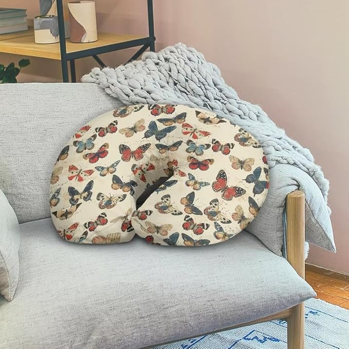 Retro Butterfly Nursing Pillow Covers Comfortable Soft Nursing Pillow Slipcover for Girls Baby Pillow Covers for 0-24 Months Infant Feeding Position Support