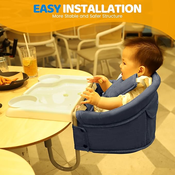 Orzbow Hook On High Chair with Removable Dining Tray, Folding Portable High Chair with Storage Bags, Baby Table Booster Seat, Easy Clip on Table Feeding HighChair for Travel, Restaurant and Home, Blue
