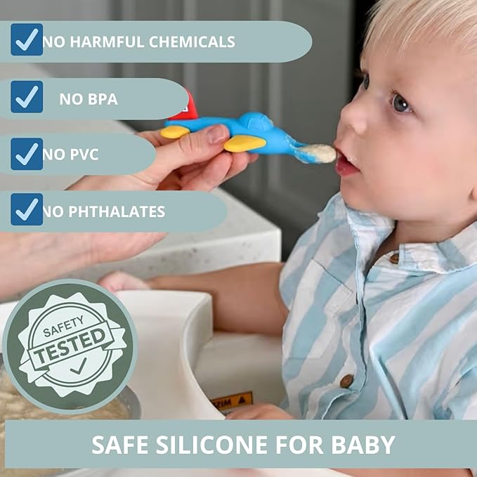 Airplane Baby Spoon and Suction Plate Set ??Turn Mealtime Into Playtime | BPA-Free Silicone Baby Feeding Set for Babies 6??8 Months
