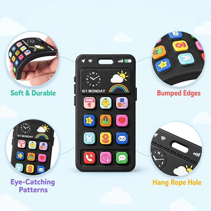 Baby Silicone Remote and Phone Teether, 2pack Teething Toy for Baby 3 6 12 18 Months, Baby's Chew Toys, Food Grade Silicone Teething Toys for Infants, BPA Free, for Babies Gum Relief