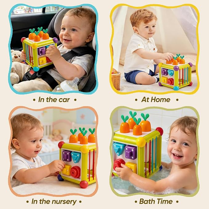 Montessori Activity Cube Toys for Toddlers, Sensory Carrot Shape Blocks and Educational Early Development Toy for Baby 1-3, Developmental Infant 1st Birthday Gifts.