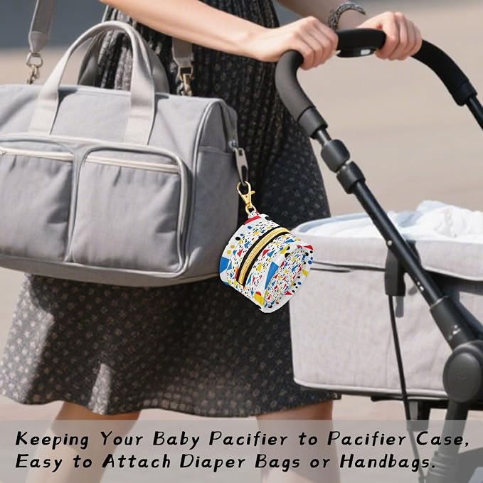 Pacifier Holder with Clip Pacifier Case for Diaper Bag Round Baby Pacifier Pouch Box Bag Portable Colorful Triangle Dots