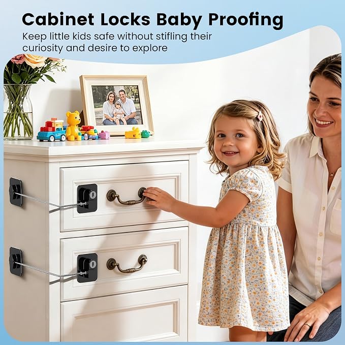 4PCS Mini Fridge Lock, Cabinet Locks Baby Proofing with 4 Keys, Upgraded Refrigerator Locks for Freezer, Cabinets, Drawers, Air Fryer, Closets, Windows and Doors, NO DRILLING
