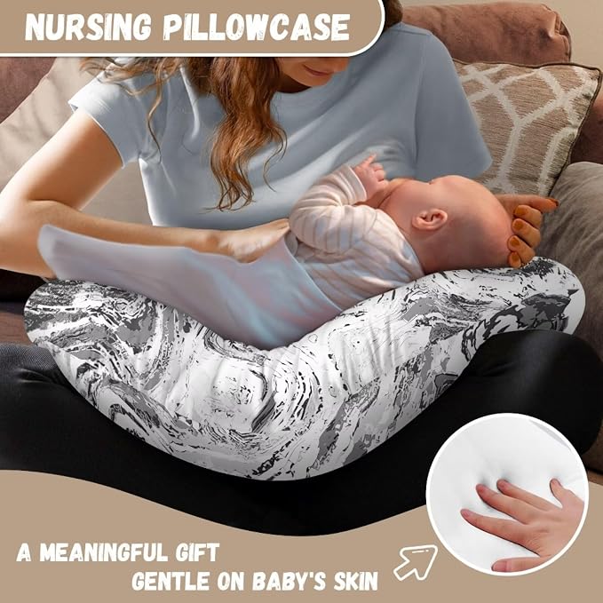 Marble Bottlefeeding Pillow Detachable Newborn Original Breastfeeding Slipcover Case and Positioner Breathable Head Support Protector Cushion Essential with Hidden Zipper Easy Care