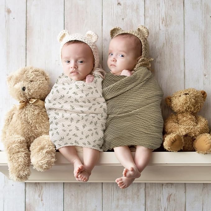 lulumoon Baby Muslin Swaddle Blankets: Soft Receiving Blanket for Newborn - Cotton Swaddling Blanket for Neutral 2Pack(Leaf Autumn)