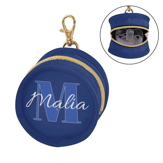 Custom Navy Blue Pacifier Holder Case for Diaper Bag Personalized Portable Travel Pacifier Storage Case with Clip Newborn Baby Pouch for Baby Boys Girls Purse Outdoor