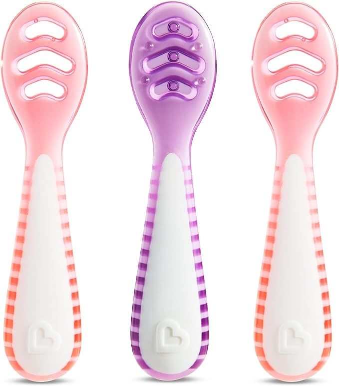 Munchkin® Gentle Dip??Baby Spoons for Self Feeding and Baby Led Weaning, 3 Pack, Pink/Purple