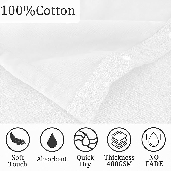 VOOVA & MOVAS Baby Hooded Towel with Bear Ear, 0-24Months | 100% Cotton, Ultra-Soft & Absorbent | Gentle for Sensitive Skin, Bath, Pool & Beach Towel | Newborn (White)