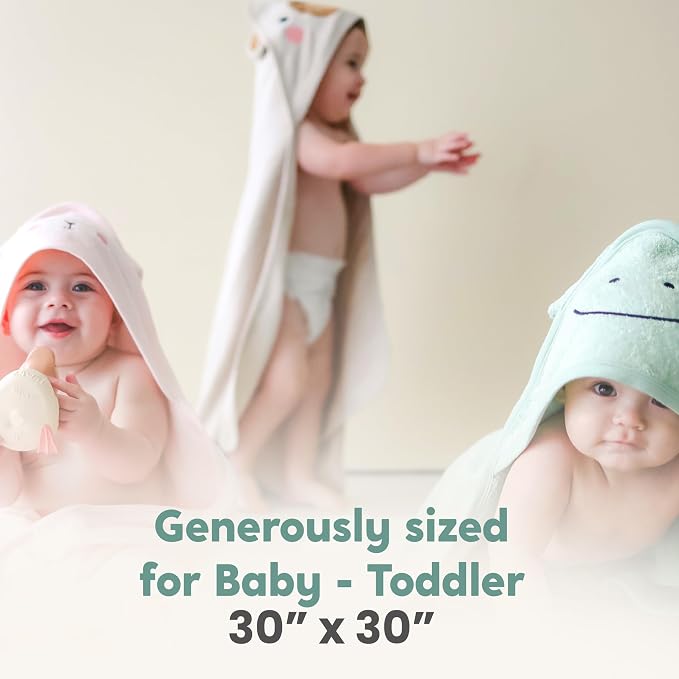 CuddleBug Hooded Baby Bath Towel & Washcloth Set (Bear) - 100% Cotton Terrycloth Hooded Baby Towels for Newborn & Toddler - Super-Soft & Absorbent, Newborn Essentials (33" x 33") - Honey Beige