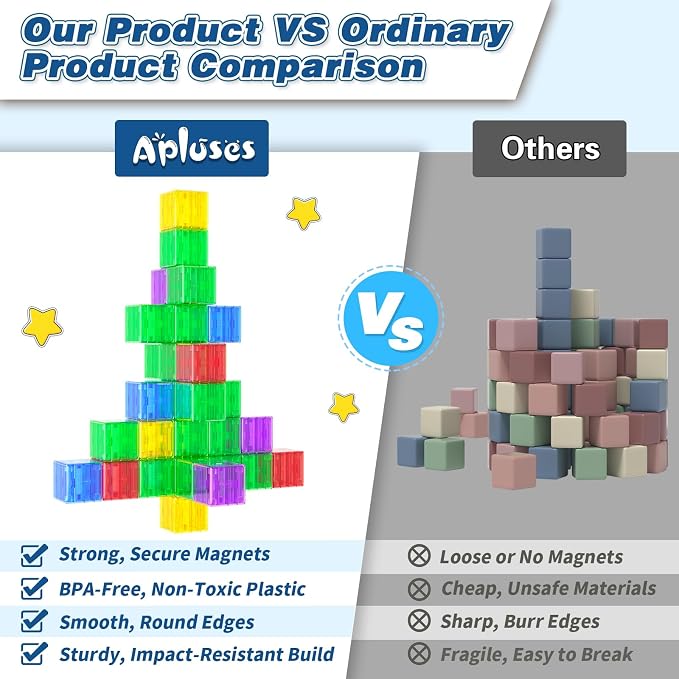 Apluses Magnetic Building Blocks - Transparent Magnetic Cubes, STEM Magnet Toddler Boys Toys for Kids Age 3-5, Travel Sensory Autism Preschool Montessori Toys for 3+ Year Old, Birthday Girls Gifts