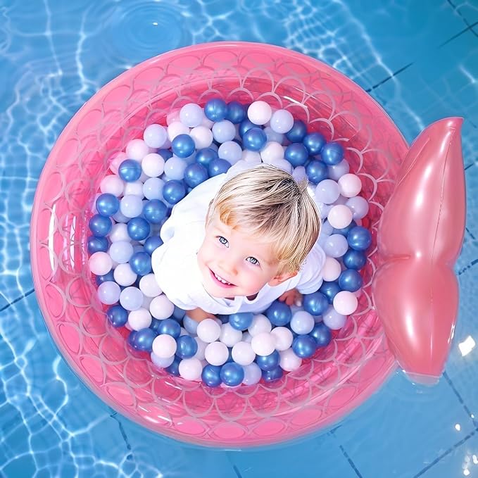 GOGOSO Ball Pit Balls for Toddler, Baby Plastic Playballs Kids Soft Pastel Pelotas Non-Toxic BPA-Free Pearl Blue+Light Blue+White 200 Balls