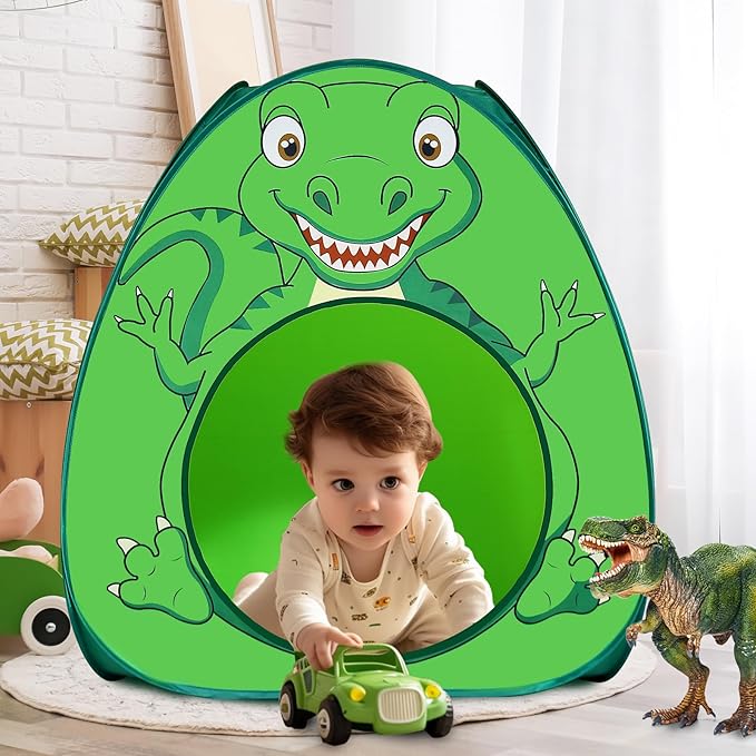 Kids Play Tent Lucky Castle Pop Up Tent for Kid Cute Tent for Boys and Girls Indoor Outdoor Play Tent with Storage Bag Perfect Kids Gift(Green Dinosaur)