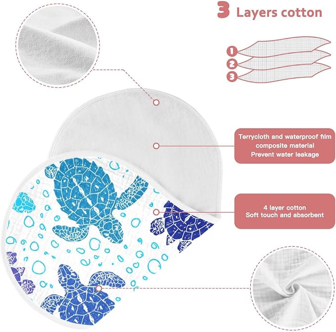 Sea Turtle Ocean Bubble Marine Turtles Muslin Burp Cloths for Baby 1 Pack 100% Cotton Baby Washcloths Bibs for Boy Girl