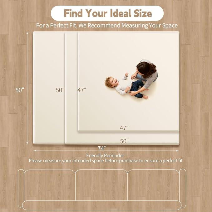 Baby Play Mat for Floor, 50"×50" Playpen Mat, 1.3" Thick Elasti-Foam, Non-Slip Crawling Mat for Tummy Time, Waterproof & Wipe-Clean Playmat for Toddler,Infant, Kids (Beige)