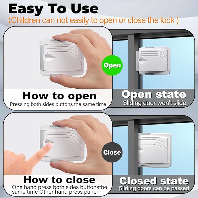 STERGDE Sliding Door Lock 6 Pack, Prevent children from opening sliding doors, sliding door baby proof, Easy To Install, For Sliding Glass Doors, Sliding Windows, Sliding Closets, Etc（Grey）