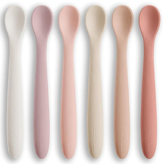 Comfy Cubs Silicone Baby Spoons Set 6-Pack, Blush 6.46 x 0.95 in ??BPA Free, Soft Gum-Safe Toddler Eating Essentials ??Lightweight & Flexible Baby Spoons, Dishwasher Safe, Fun Utensils for Babies