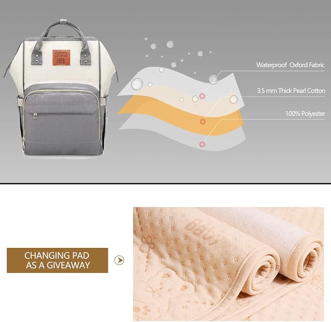 BALCONY & FALCON Multi-Functional Diaper Bag Backpack with Changing Pad Waterproof Nappy Bag