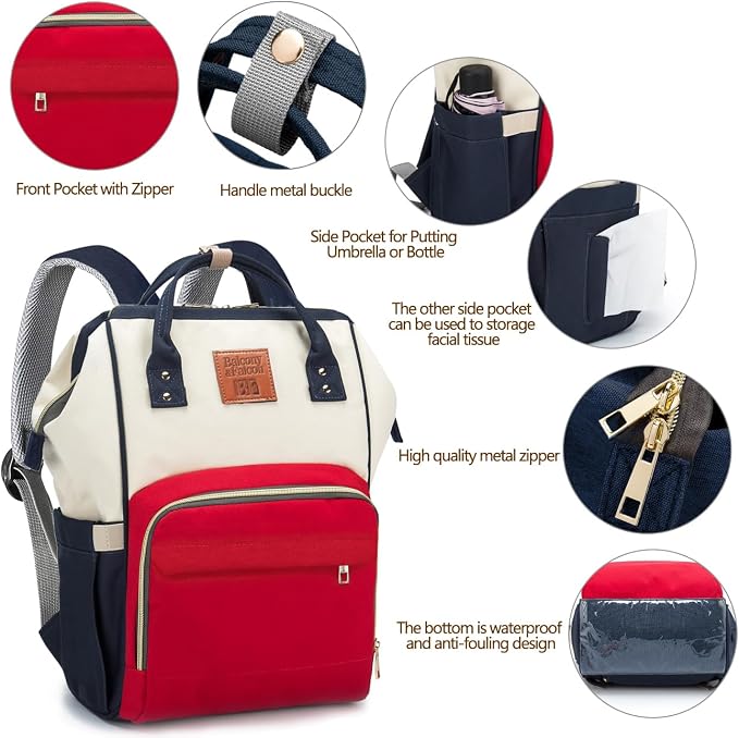 BALCONY & FALCON Multi-Functional Diaper Bag Backpack with Changing Pad Waterproof Nappy Bag