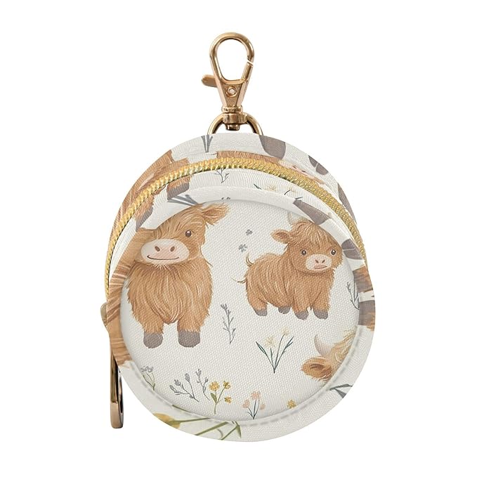 YETTASBIN Cute Highland Cow Portable Pacifier Holder Case with Metal Hook Buckle & Zipper for Diaper Bag and Stroller, Versatile All-in-One Travel-Friendily Baby Pacifier Pouch for Boy Girl