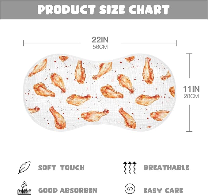 vvfelixl Muslin Burp Cloths Roast Chicken Wing Baby Washcloths for Baby Girl Boys 2 Pack