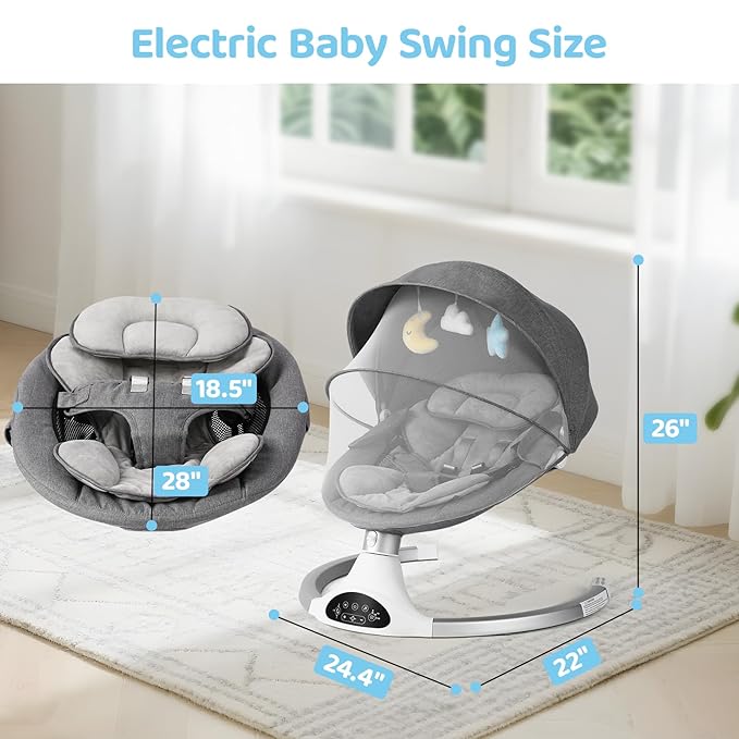 KIDINIX Baby Swings for Infants, Bluetooth Infant Swing with Music Speaker, 3 Seat Positions, 3 Speeds for Newborn Boy Girl, Indoor & Outdoor Use, Black