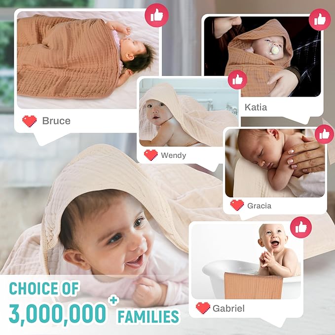 MIGIOL Hooded Baby Bath Towels 100% Muslin Cotton Baby Bath Towel for Infant, Toddler and Kids,Soft and Absorbent Newborn Essential，Large 32x32Inch 2 Pieces Coffee & Beige