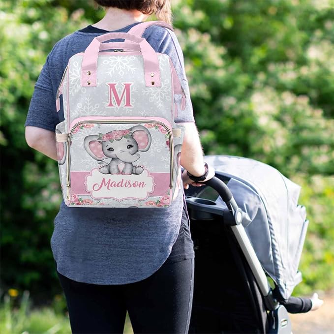 M YESCUSTOM Personalized Baby Diaper Bag Large Capacity Mommy Bags, Animals Baby Backpack Custom Name Backpack Casual Daypack Nappy Bag Gifts for Women Daughter