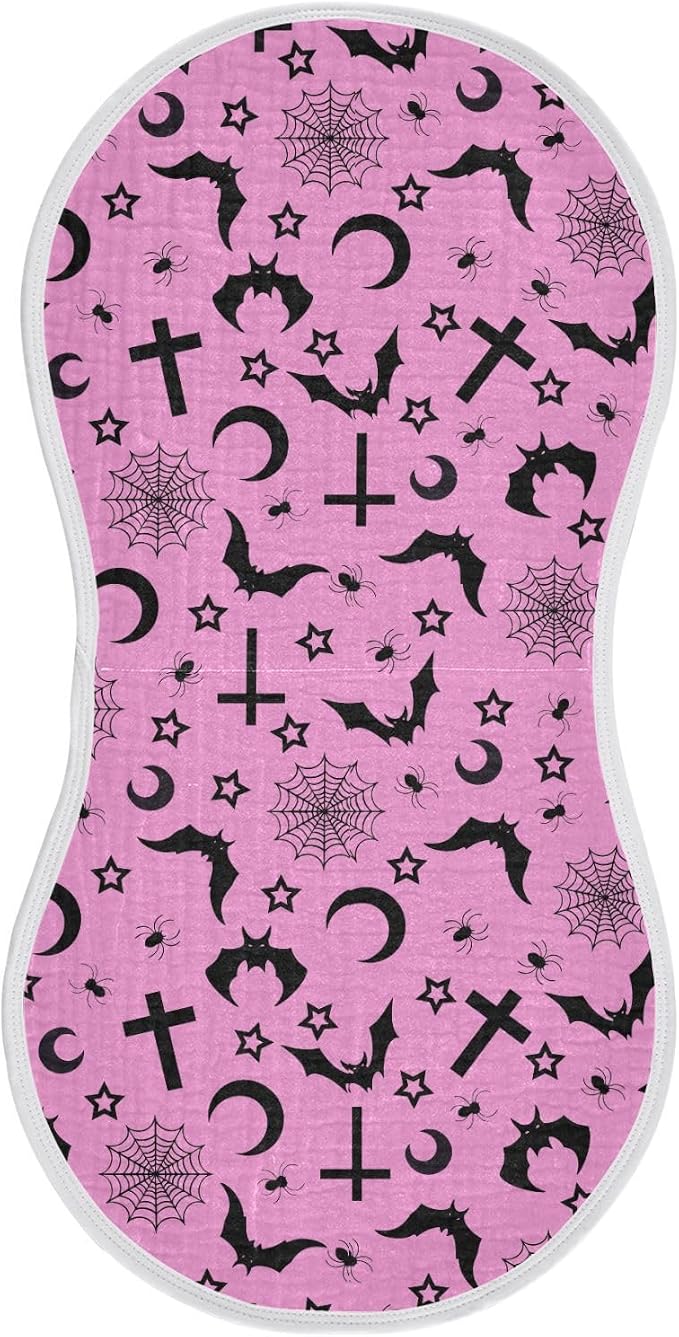 Muslin Burp Cloths for Baby Boys and Girls - 1-Pack Ultra Absorbent Bats Crosses Stars Gothic Muslin Washcloths, Newborn Towel, Milk Spit Up Rags, Burp Cloth Bib for Unisex, 22 x 11 Inch