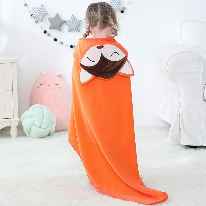 MICHLEY Animal Hooded Baby Towel Washcloth, Toddler Premium Cotton Absorbent Bathrobe for Girls Boys 0-6T (Fox)