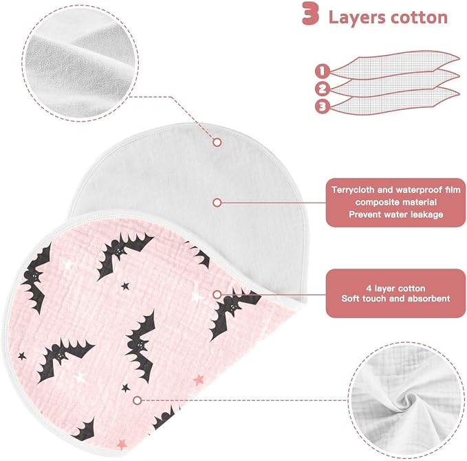 Muslin Burp Cloths for Baby Boys and Girls - 1-Pack Ultra Absorbent Halloween Bats Muslin Washcloths, Newborn Towel, Milk Spit Up Rags, Burp Cloth Bib for Unisex, 22 x 11 Inch