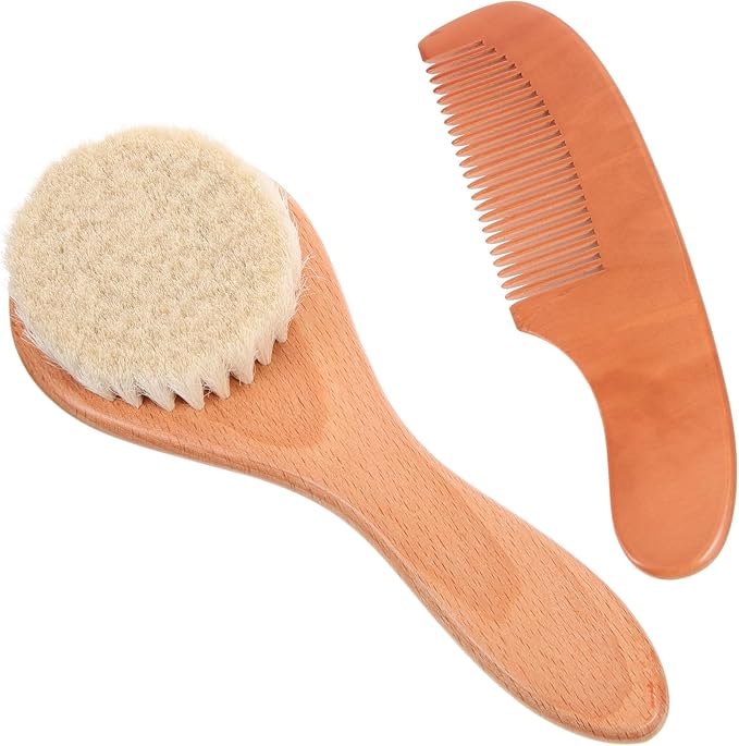 Kisangel 2sets Newborn Hair Brush and Comb Set Brush and Comb for Gentle Cradle Cap Care Hair Care Kit for Newborns for Daily Scalp Massage and Relaxation