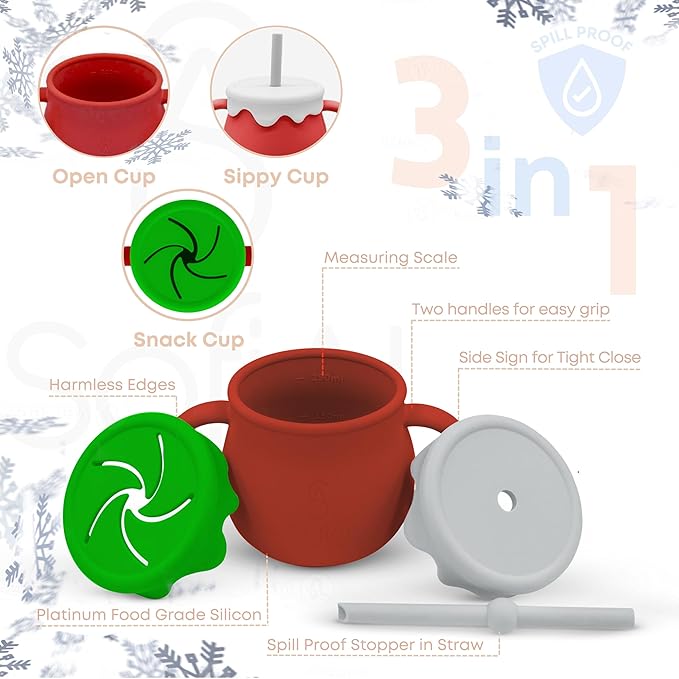 All In One Silicone Feeding Set - Safe for 6-12 Months - Non-Toxic Baby Led Weaning Supplies - Toddler Self Feeding Utensils - BPA-Free - Mess Free Essentials