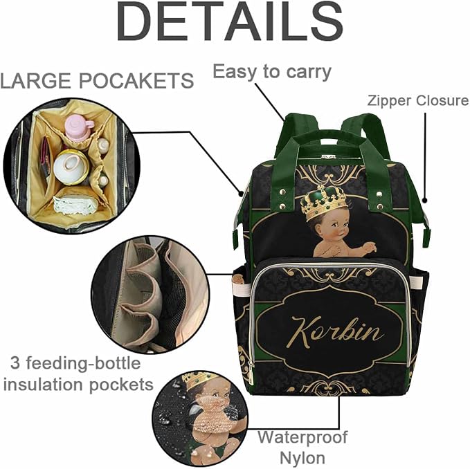 M YESCUSTOM Customized Diaper Bag Backpack with Name Personalized Mommy Bag for Mom Dad Unisex Multi Function Baby Bag (Green)