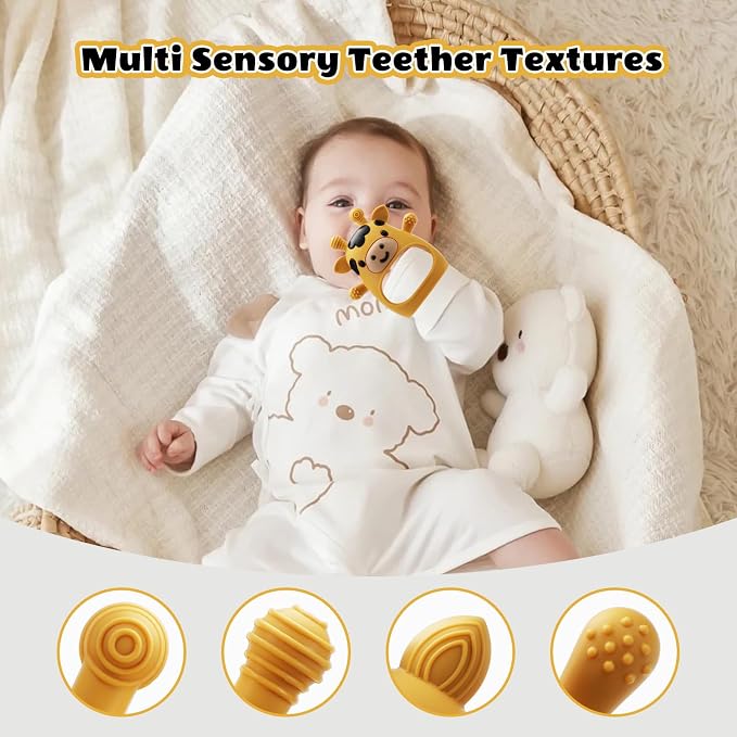 2 Pack Baby Teething Toys for 3-6 6-12 Months, Food Grade Silicone Infant Teether Mitten, Baby Essentials Teething Relief, Newborn Essentials Chew Toys for Sucking Needs