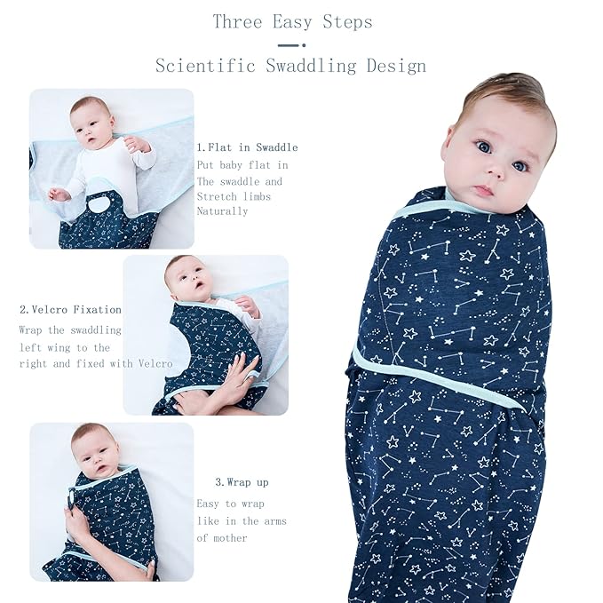 insular Baby Swaddle Wrap, Swaddle Blanket for Newborn and Infant, Adjustable Swaddling Set for Boy and Girl, Soft Cotton Baby Sleep Sack 3 Pack, Ice Cream, Medium(3-6 Month)