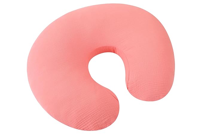Onacosht Muslin Nursing Pillow Cover Soft 100% Cotton Feeding Pillow Slipcover Fits Standard Infant Nursing Pillow for Baby Girl, Pink
