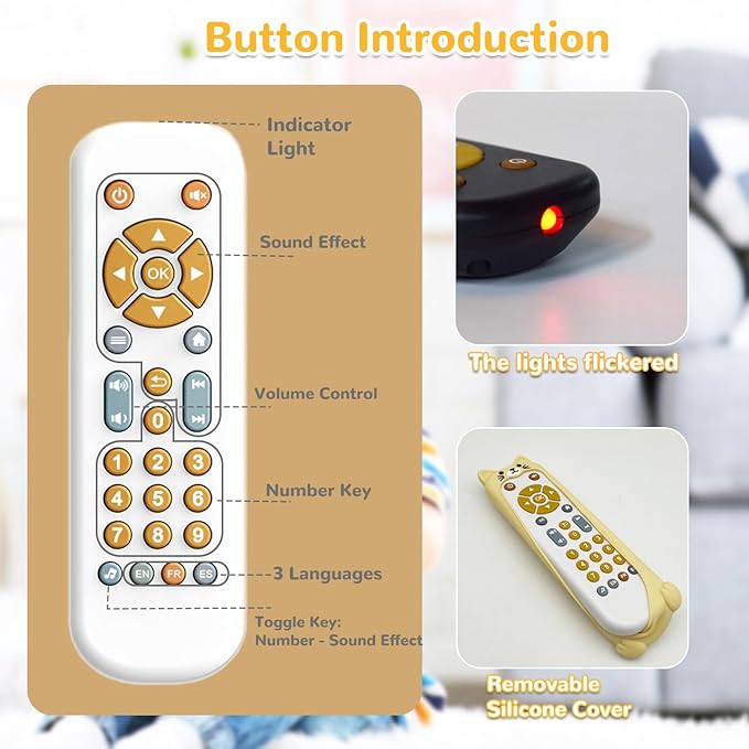 Soft Silicone Musical Teething Toys for Toddlers, Babies, Boys, Girls, 6-12 Months Baby Remote Control Shape Molar Teether Chew Toys Set Gift (Cat)