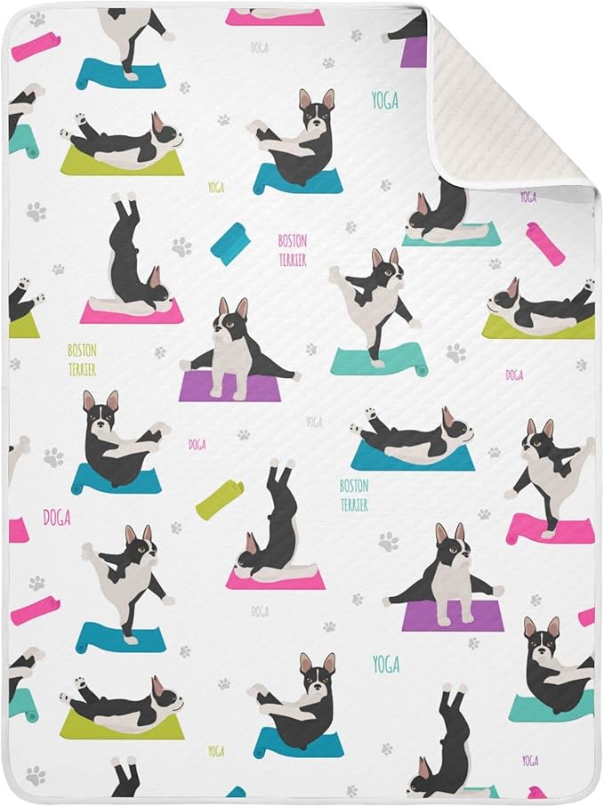 Ollabaky Cute Yoga Dogs Boston Terrier Baby Blanket for Boys Girls Cotton Throw Blanket Swaddle Blanket for Crib Stroller Nursery Receiving Blanket Infant Toddler Unisex 30"x40"