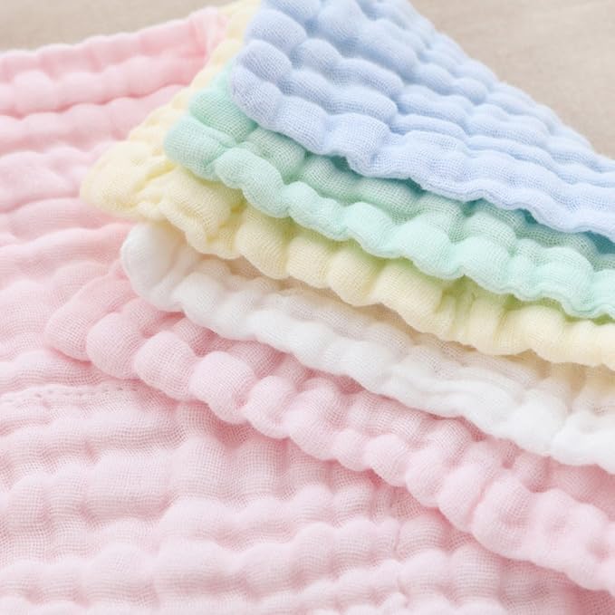 MUKIN Baby Washcloths - Natural Cotton Baby Wipes - Soft Newborn Face Towel for Sensitive Skin - 10 Pack, 12x12 inches (Multicolored)
