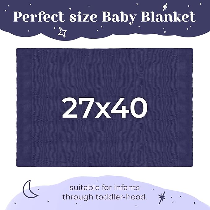 berry bebe Personalized Baby Blanket, Custom Baby Blanket, Personalized for Newborn, Monogrammed Baby Blanket with Name, Navy Blue Personalized Baby Gifts, All Year Round Knit Cotton