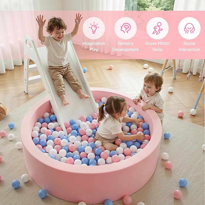 Wilwolfer Foam Ball Pit for Toddlers, Large Baby Ball Pit for Babies with Soft Memory Sponge, Indoor Outdoor Baby Playpen, Kids Play Ball Pool, Gift Toys for Infants Boys and Girls (Pink, NO Balls)
