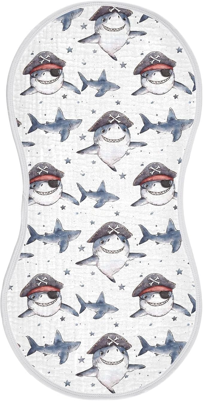 vvfelixl Muslin Burp Cloths Cartoon Shark Pirate Baby Washcloths for Baby Girl Boys 2 Pack