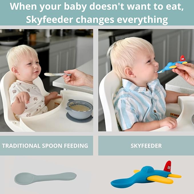 Airplane Baby Spoon and Suction Plate Set ??Turn Mealtime Into Playtime | BPA-Free Silicone Baby Feeding Set for Babies 6??8 Months