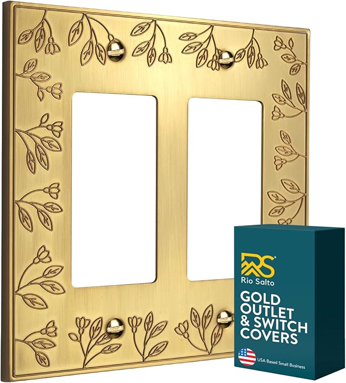 Rio Salto Rocker Double Light Switch Cover Plate Decorator Paddle GFCI Switch Plate Outlet Covers 2 Gang Metal ??Floral Collection, Midsize 5.00" X 5.00"
