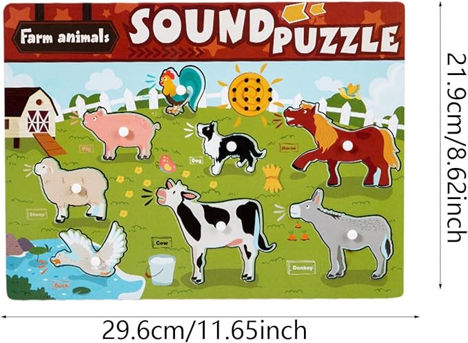 Wooden Peg Puzzle Children Puzzle for Kids Girls and Boys, Animal